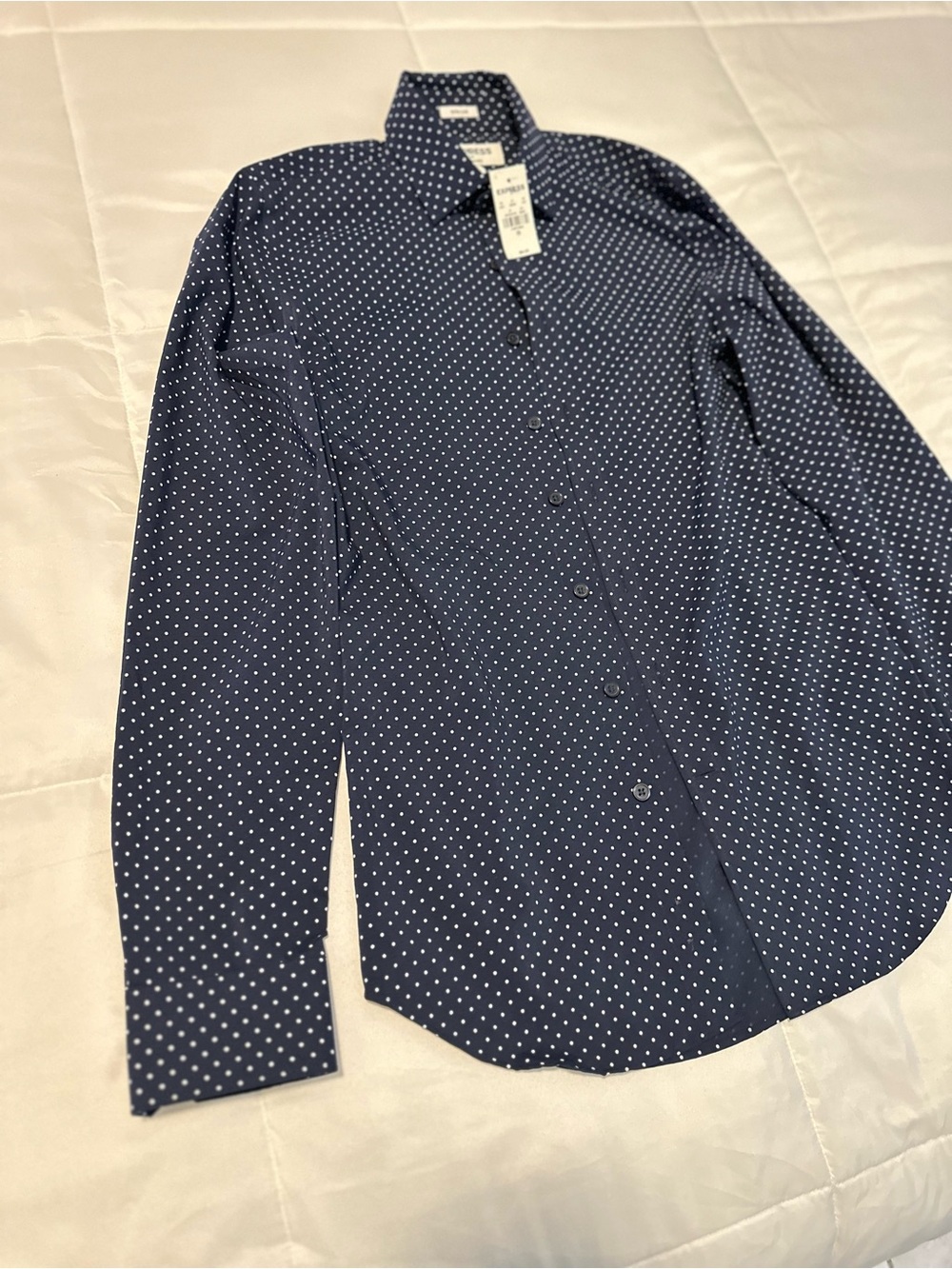 Express Navy Polka Dot Long-Sleeve Shirt Jacket